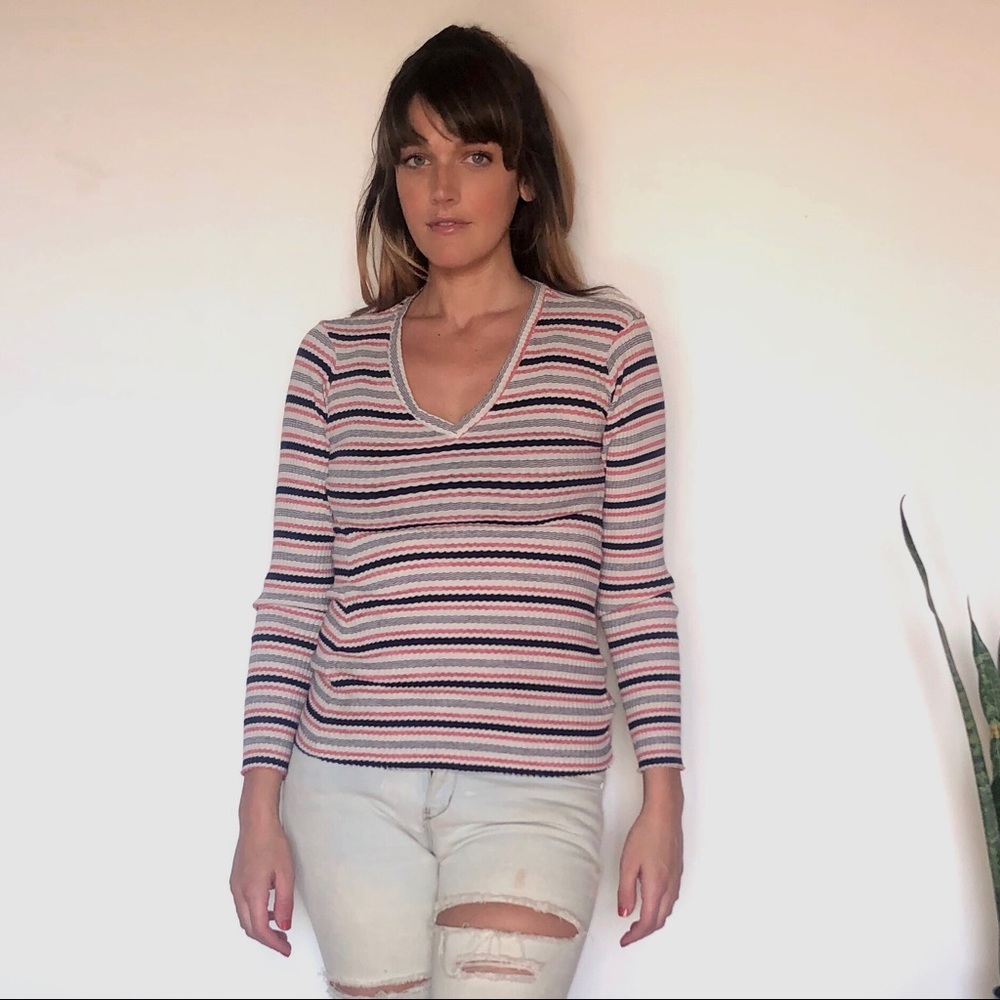 Stateside Long Sleeved Striped V Neck